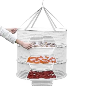 3 Tier Foldable Mesh Hanging Dryer for Clothes Herbs Fruits Flowers Vegetables and Fish
