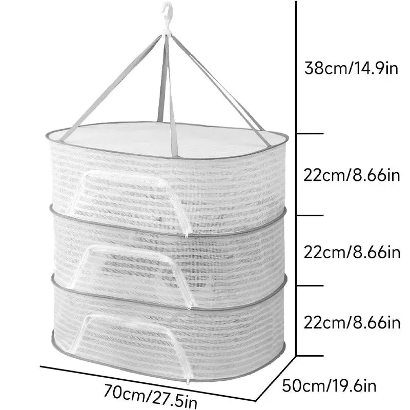 3 Tier Foldable Mesh Hanging Dryer for Clothes Herbs Fruits Flowers Vegetables and Fish