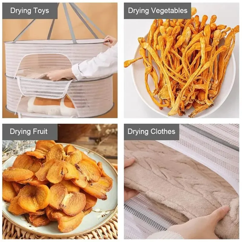 3 Tier Foldable Mesh Hanging Dryer for Clothes Herbs Fruits Flowers Vegetables and Fish