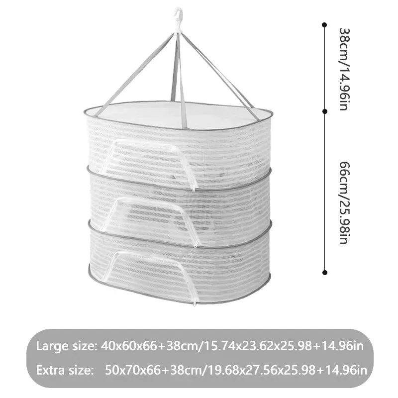 3 Tier Foldable Mesh Hanging Dryer for Clothes Herbs Fruits Flowers Vegetables and Fish