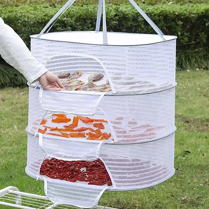 3 Tier Foldable Mesh Hanging Dryer for Clothes Herbs Fruits Flowers Vegetables and Fish