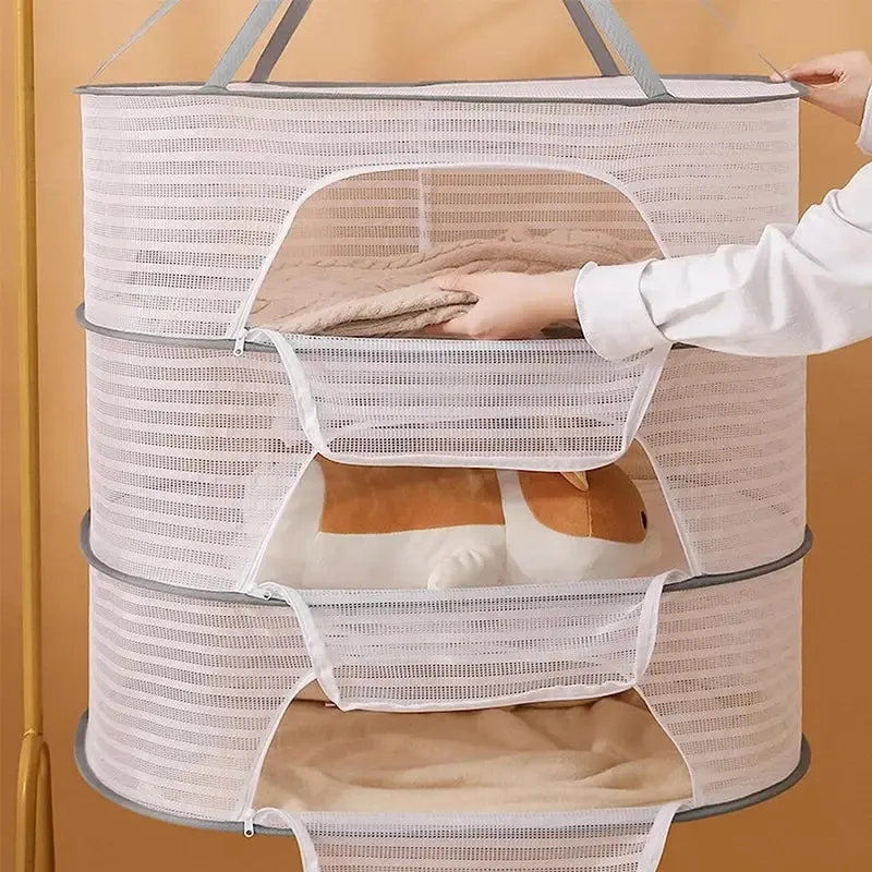 3 Tier Foldable Mesh Hanging Dryer for Clothes Herbs Fruits Flowers Vegetables and Fish