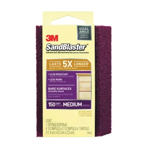 3M SandBlaster 9562 Sanding Sponge, 4-1/2 in L, 2-1/2 in W, 150 Grit, Medium, Aluminum Oxide Abrasive