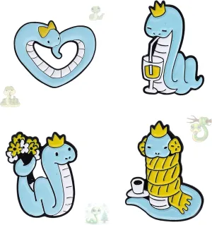 4Pcs Cute Blue Snake Backpack Pin, Drinking Love Snake Badge, Animal Alloy Enamel Badge, Suitable for Daily Party Decoration Clothes Bag Hat, Gift