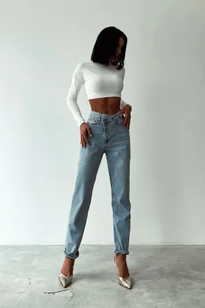Asymmetric Button Mom Jeans