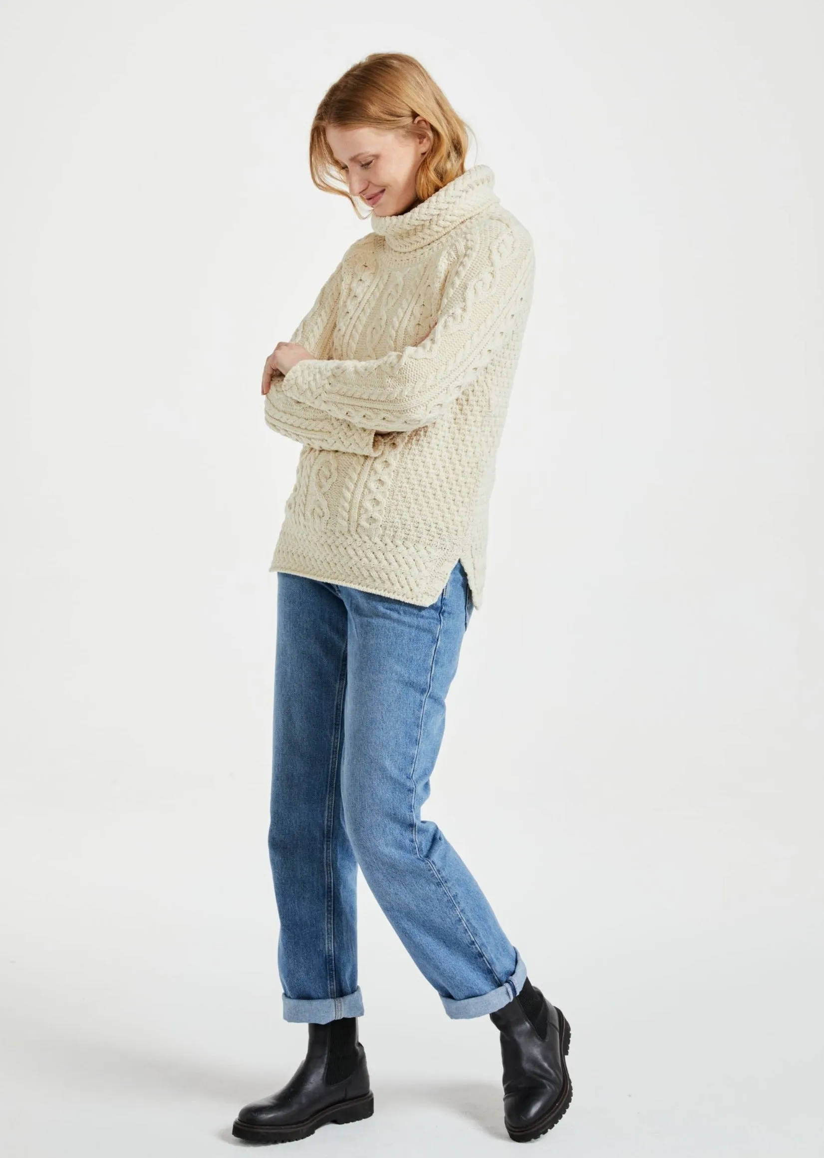 Belcare Ladies Aran Roll Neck Sweater | Natural
