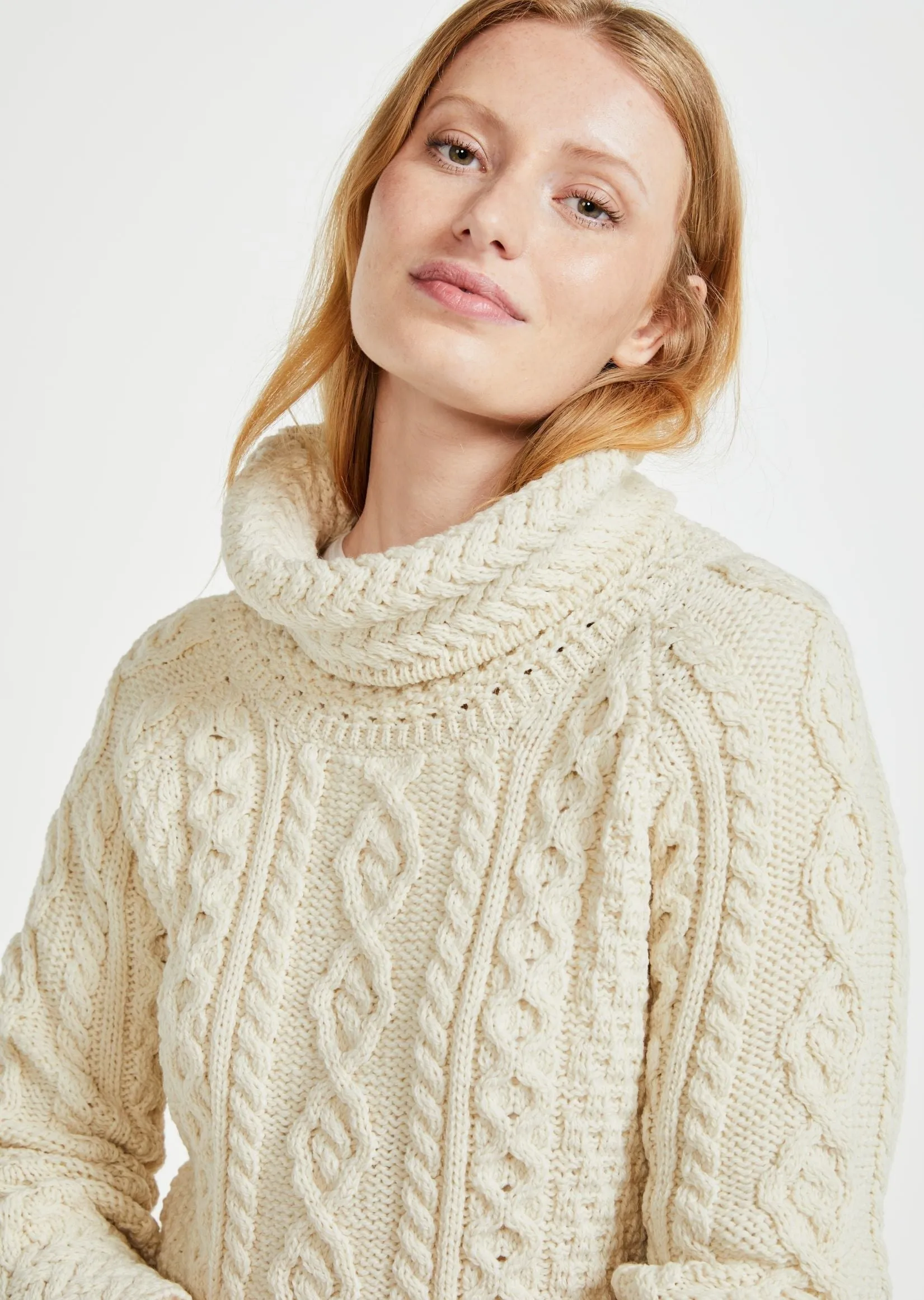 Belcare Ladies Aran Roll Neck Sweater | Natural