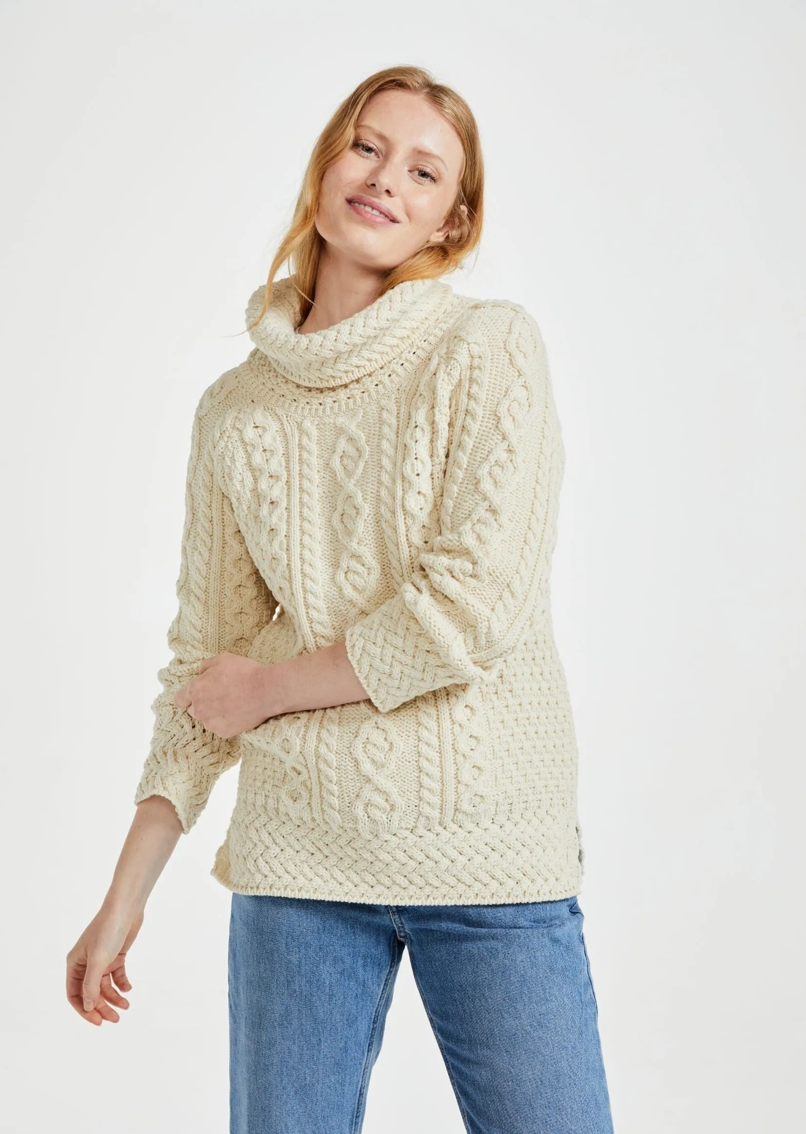 Belcare Ladies Aran Roll Neck Sweater | Natural