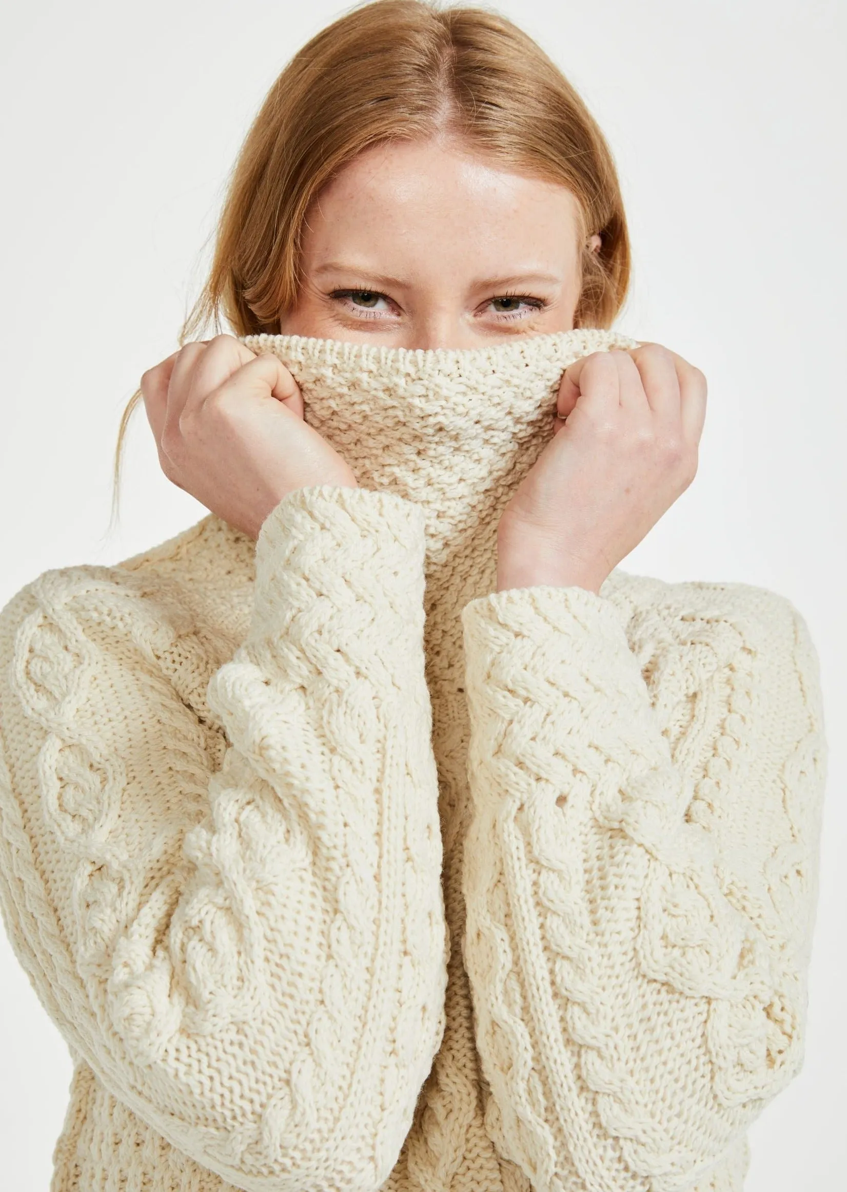 Belcare Ladies Aran Roll Neck Sweater | Natural