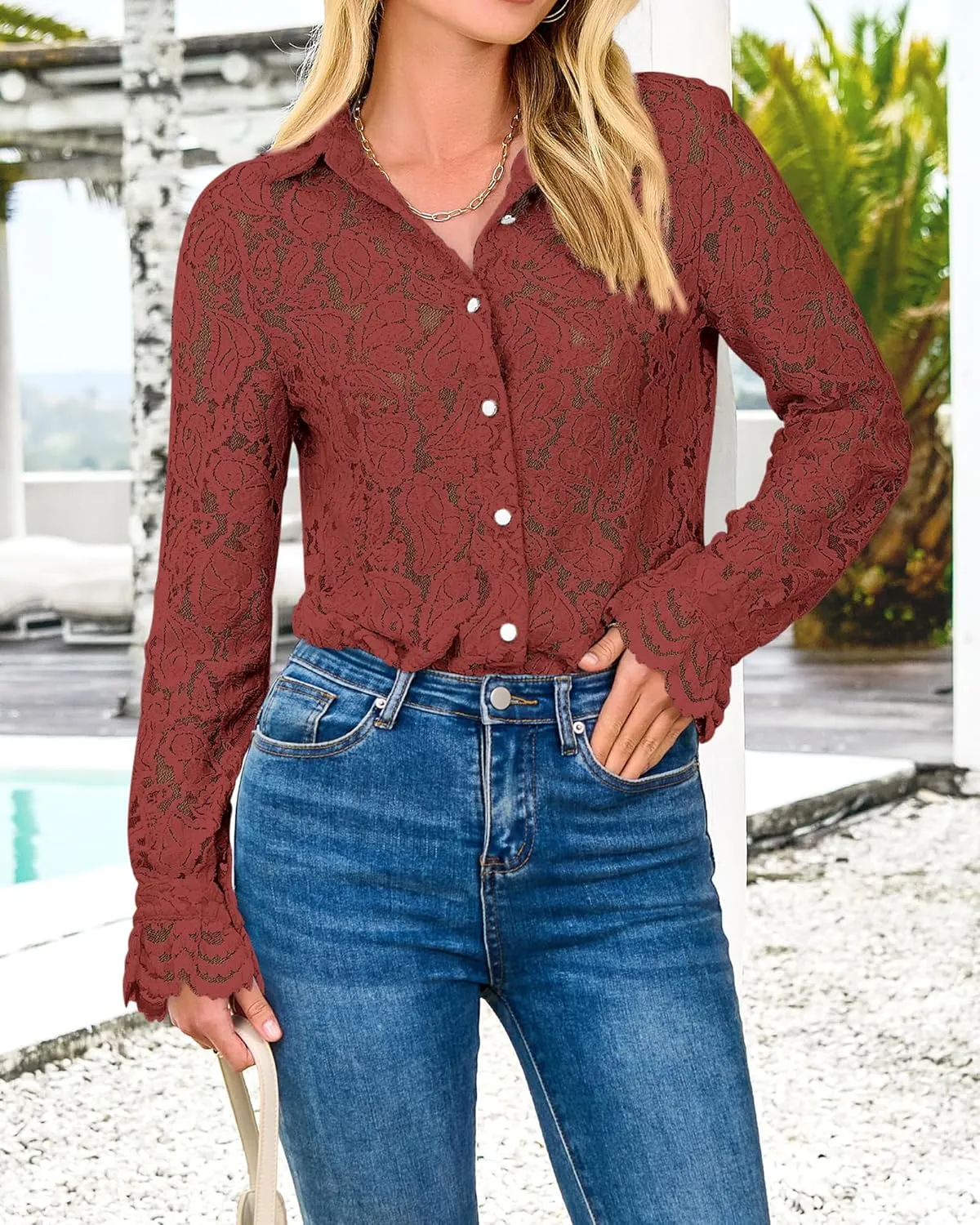 BTFBM Long Sleeve Lace Blouses for Women 2025 Spring Dressy Casual Button Down Shirts Date Night Outfit Club Party Tops