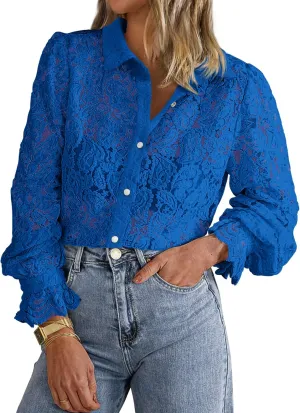 BTFBM Long Sleeve Lace Blouses for Women 2025 Spring Dressy Casual Button Down Shirts Date Night Outfit Club Party Tops