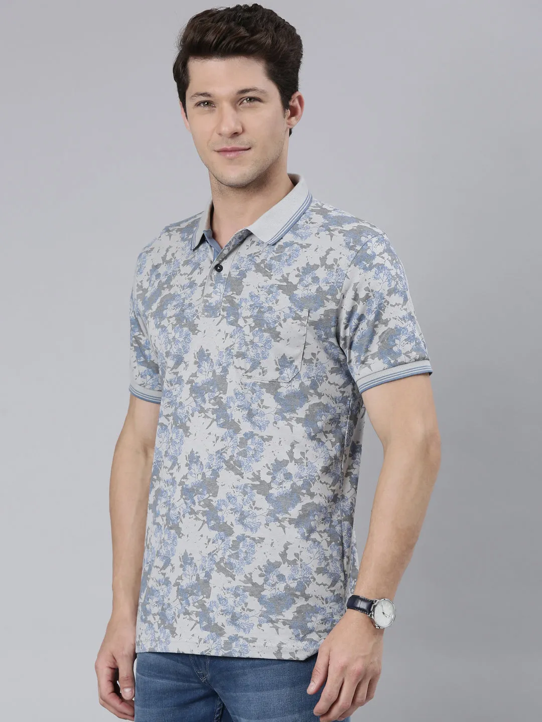 Classic Polo Men's Half Sleeve Lt.Blue Polo Neck Cotton Blend Slim Fit T-Shirt | BELLO - 302 B SF P