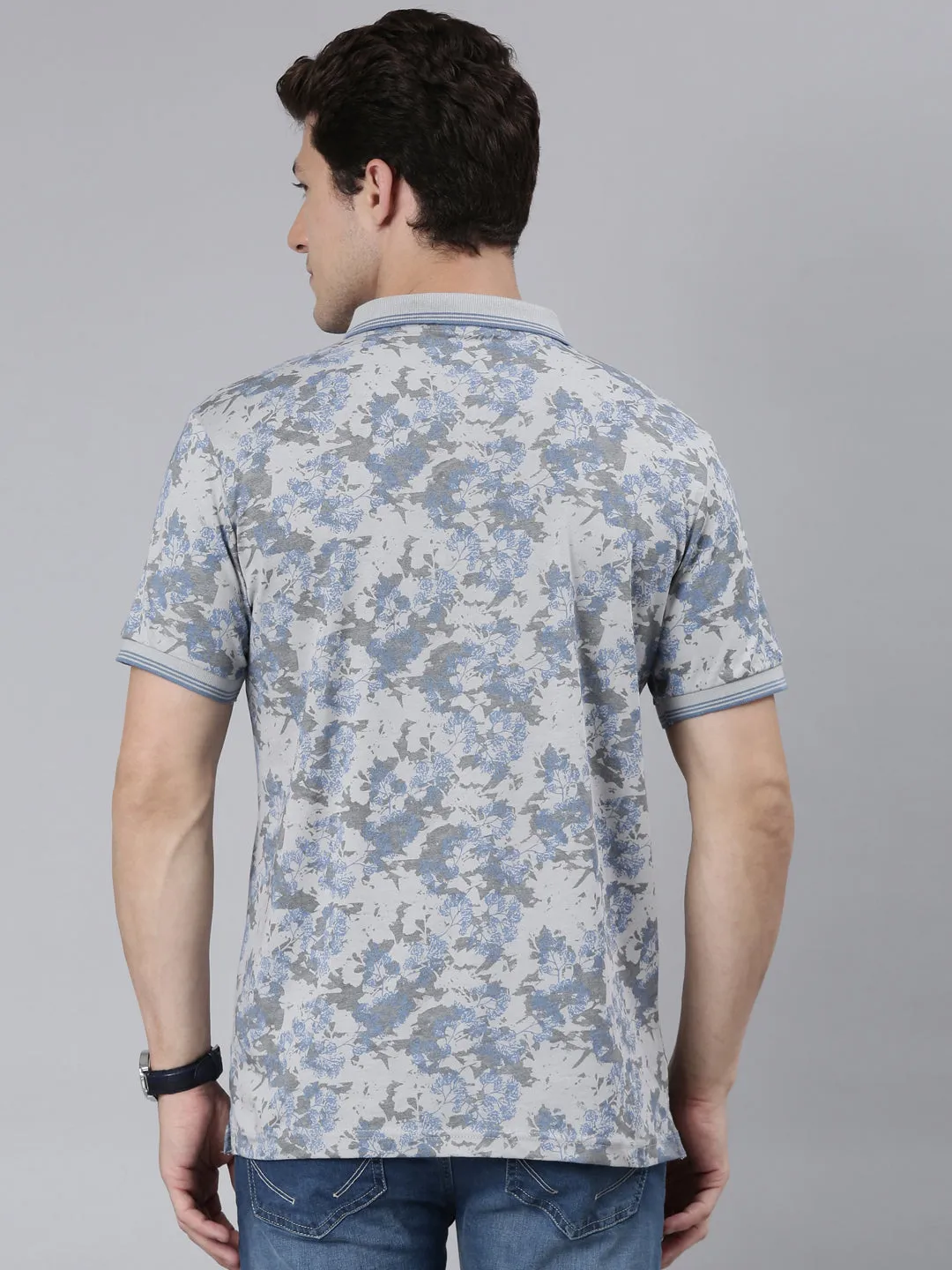 Classic Polo Men's Half Sleeve Lt.Blue Polo Neck Cotton Blend Slim Fit T-Shirt | BELLO - 302 B SF P