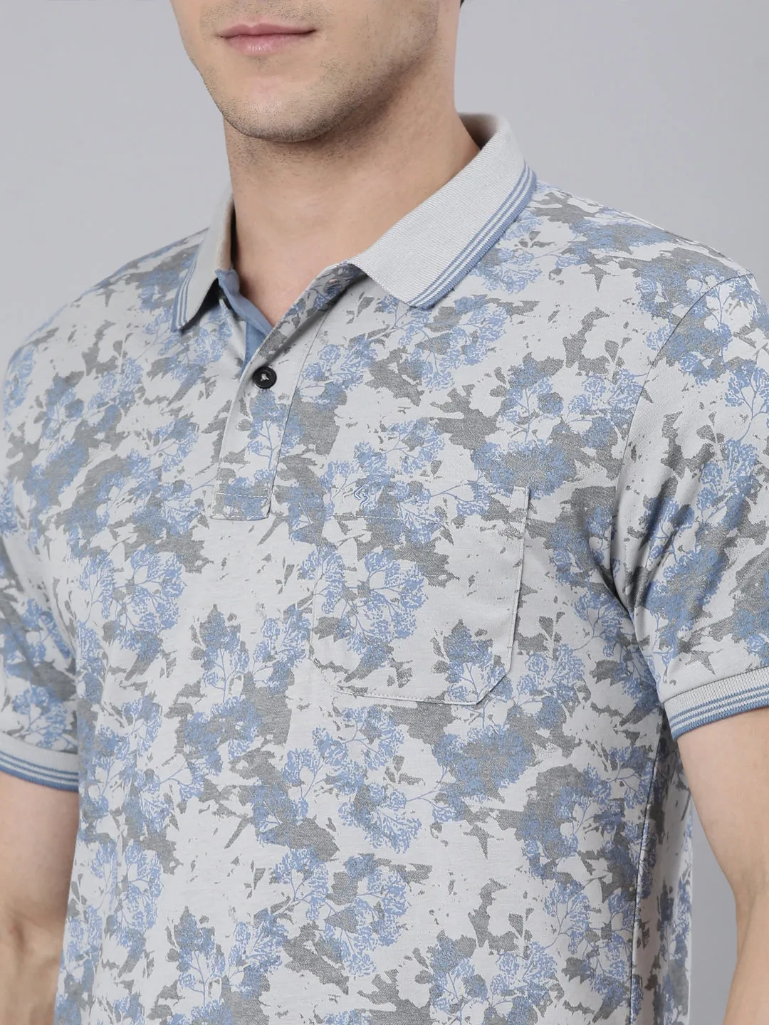 Classic Polo Men's Half Sleeve Lt.Blue Polo Neck Cotton Blend Slim Fit T-Shirt | BELLO - 302 B SF P