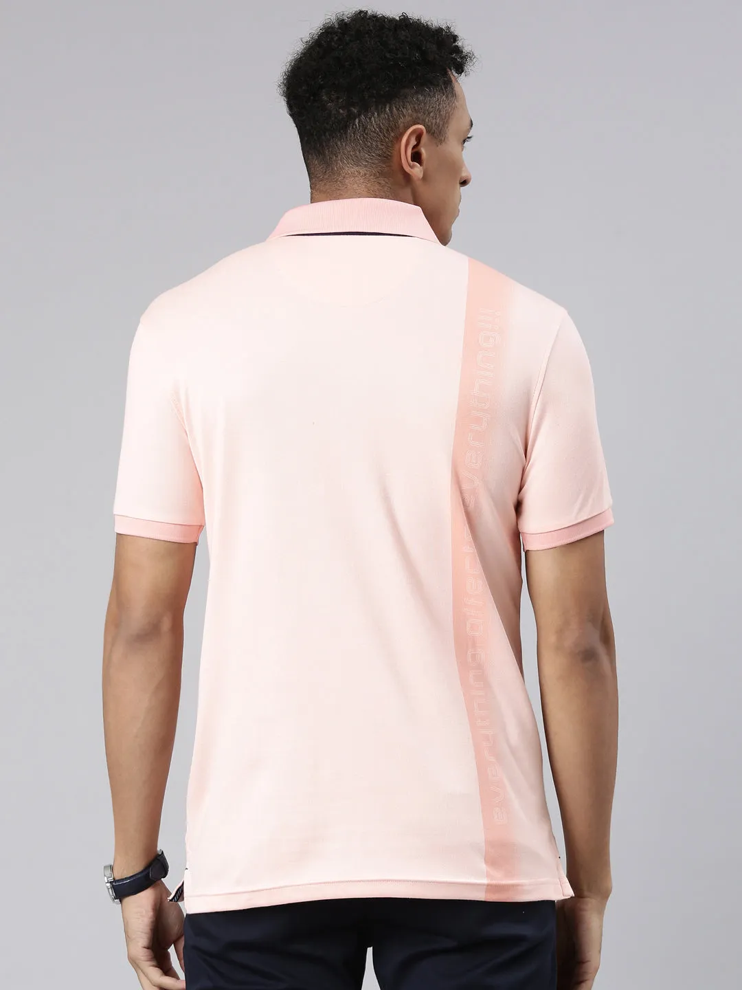 Classic Polo Men's Half Sleeve Peach Polo Neck Cotton Blend Slim Fit T-Shirt | VIVID POLO - 33 B SF P