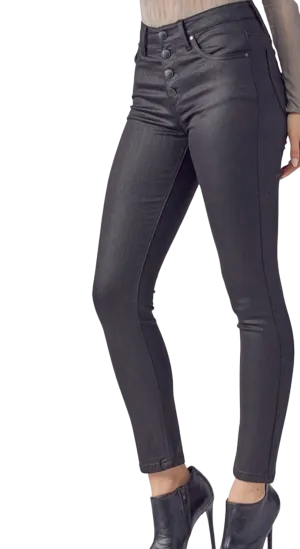 Curvy Risen Button Down Black Skinny Jeans