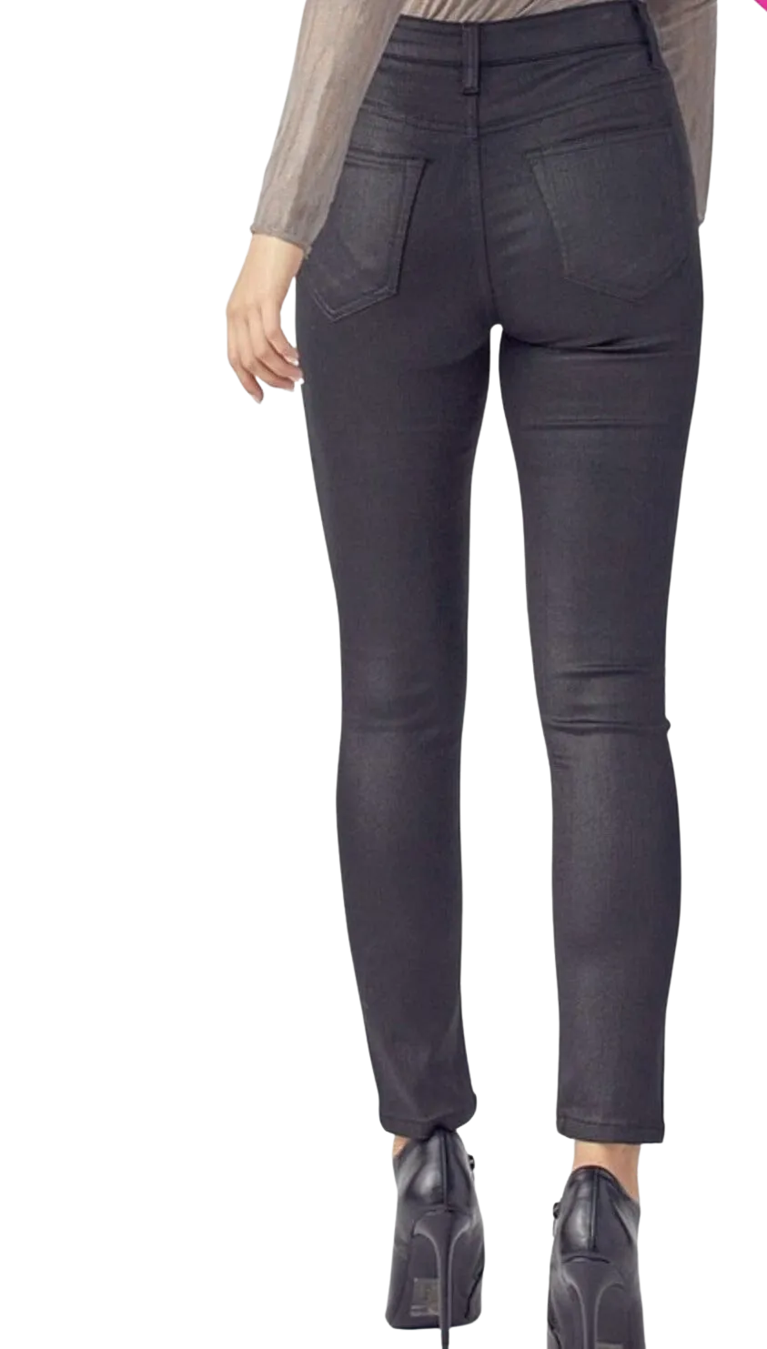 Curvy Risen Button Down Black Skinny Jeans