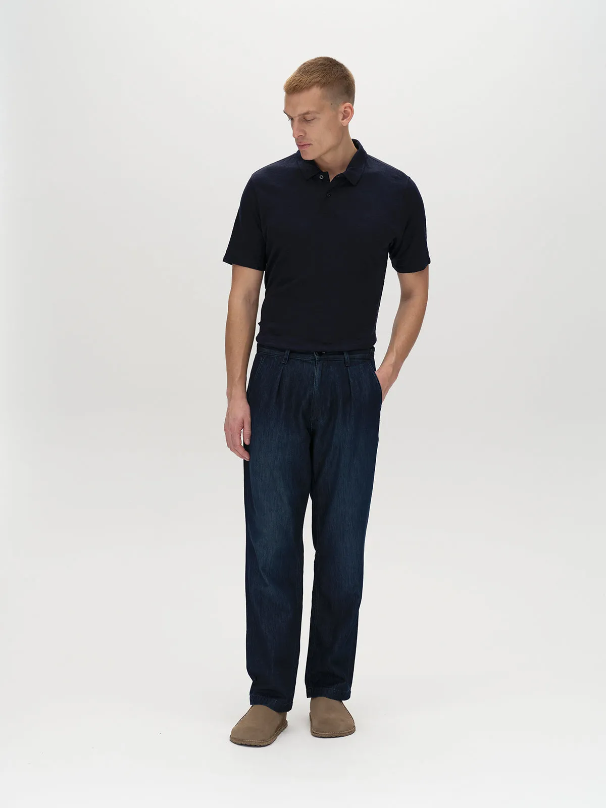 Duke Linen Polo SS - Night Sky