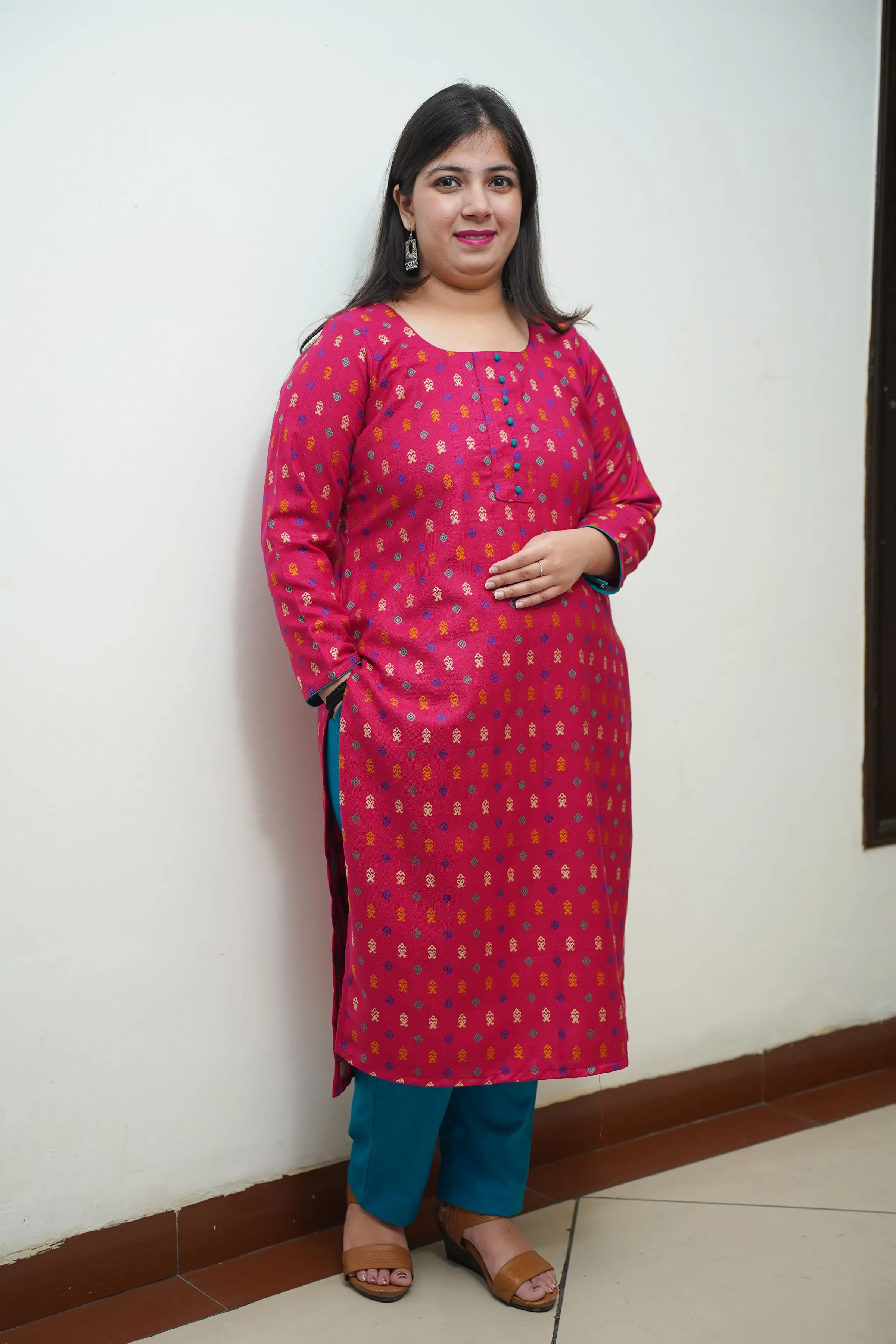 Fushcia Fusion Woollen Kurta