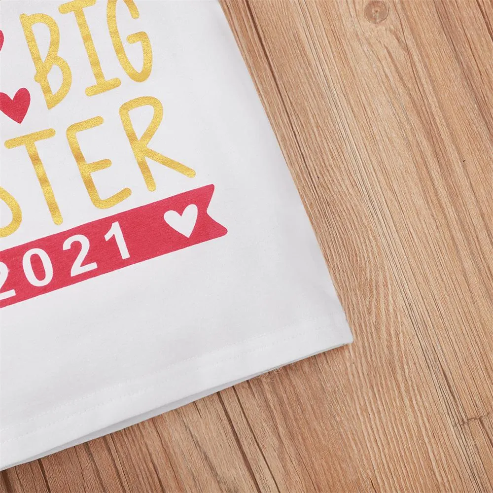Girls Promoted To Big Sister Printed Short Sleeve T-Shirts Girl Boutique Clothing Wholesale