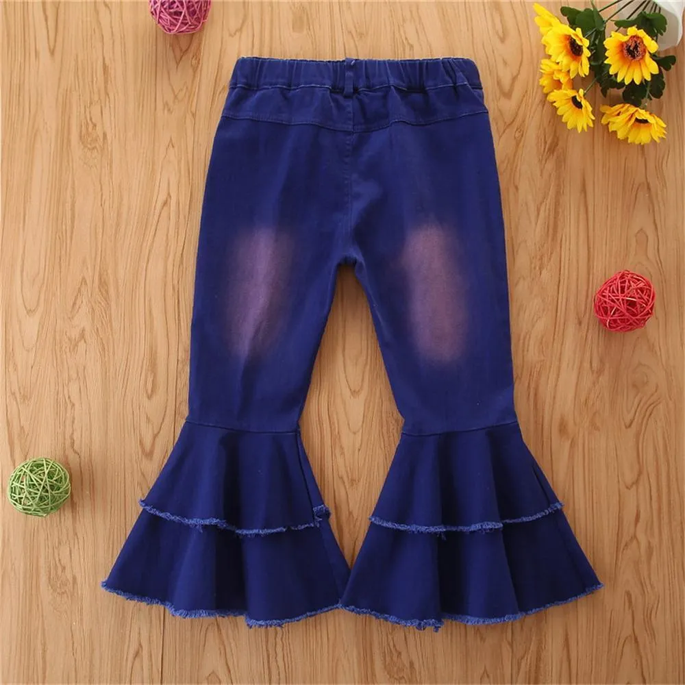 Girls Stylish Button Solid Flare Jeans Girls Clothes Wholesale