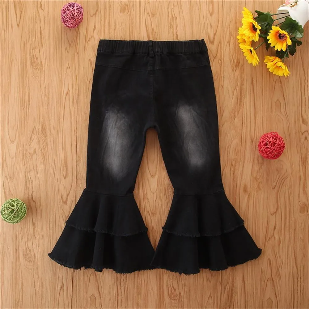Girls Stylish Button Solid Flare Jeans Girls Clothes Wholesale