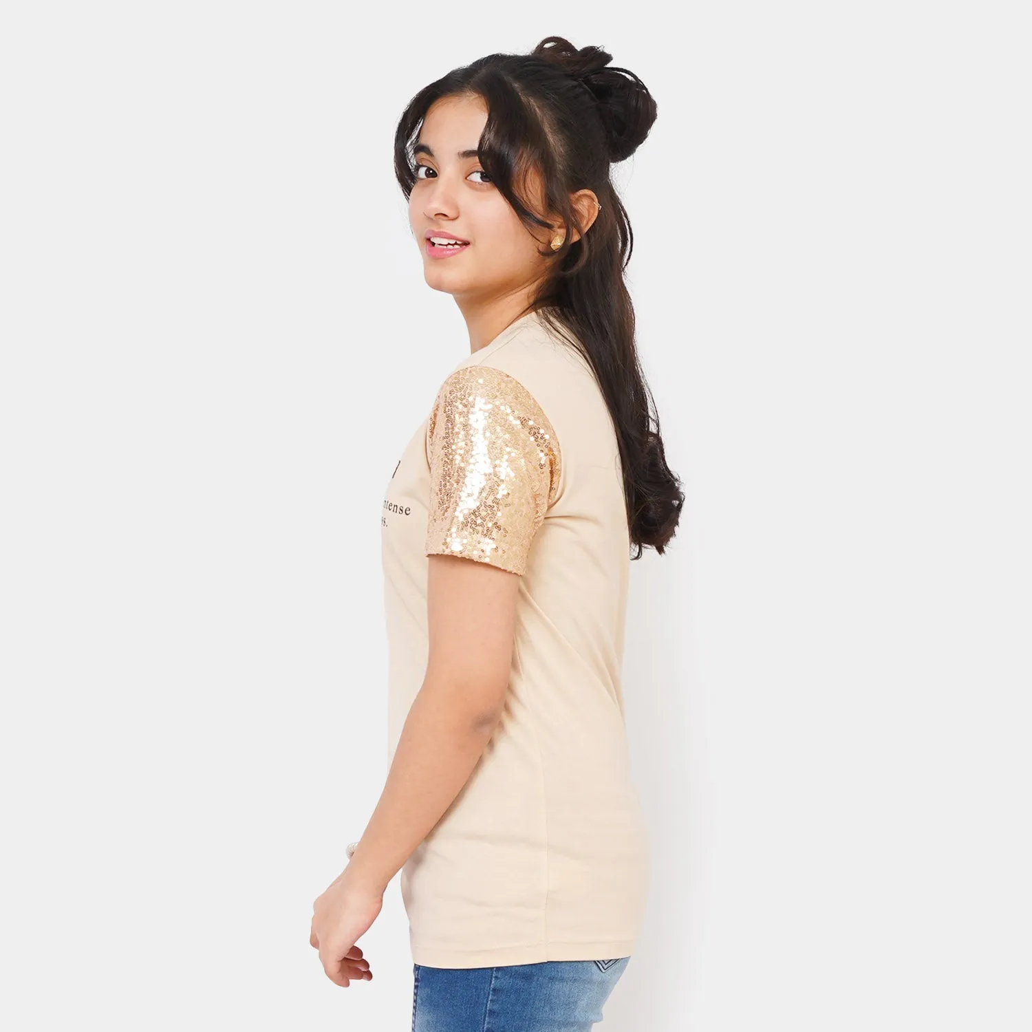 Girls Teens Cotton T-Shirt Euphoria - Beige