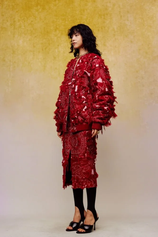 Heavy Brushed Jacquard Cotton Jacket in Red