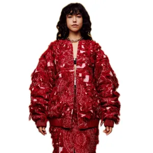 Heavy Brushed Jacquard Cotton Jacket in Red