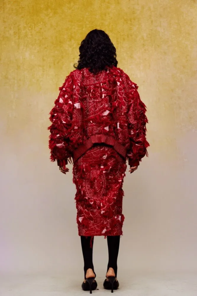 Heavy Brushed Jacquard Cotton Jacket in Red