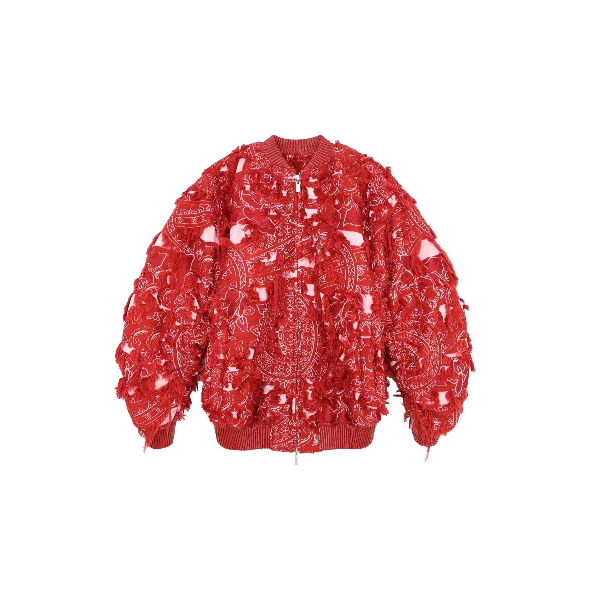 Heavy Brushed Jacquard Cotton Jacket in Red
