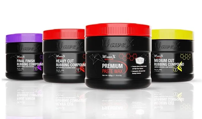 Heavy Hard Cut Rubbing Compound Plus Medium Cut and Final Finish Low Cut high Gloss with car Polish Premium Past Wax {Car Care kit (Set of 4)}