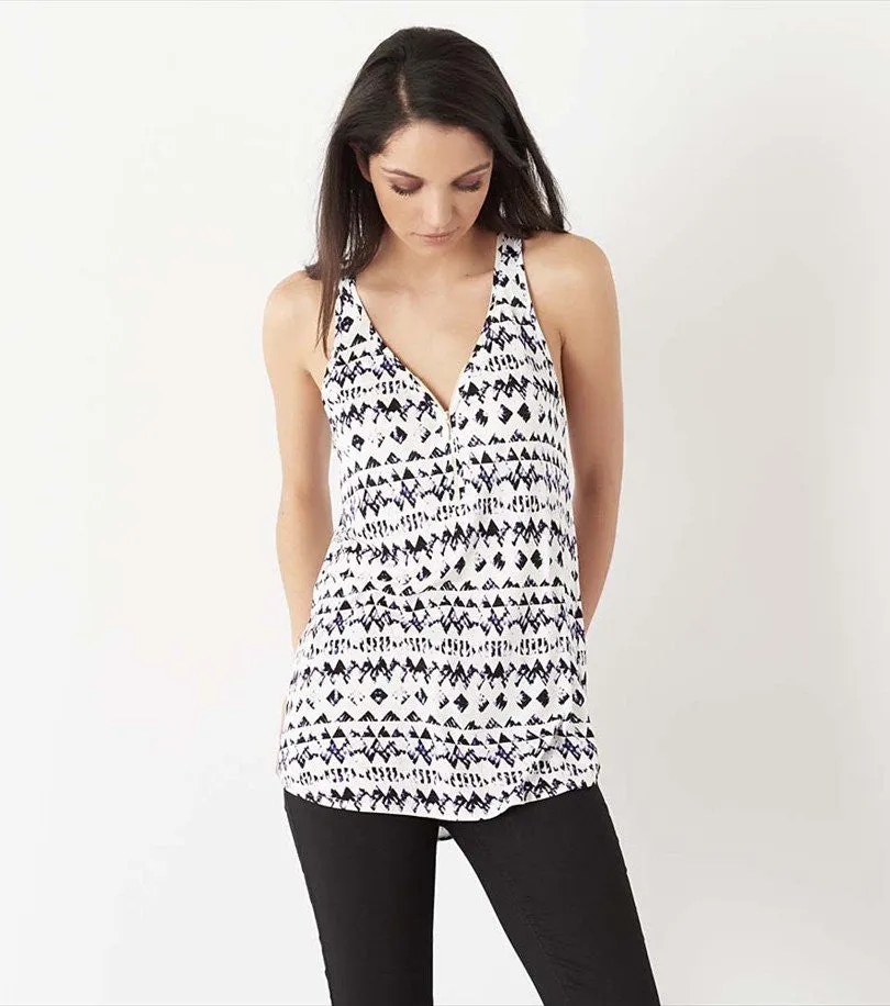 Henley Tank with Zip CHEETAH PRINT;MAUVE CHALK FLORAL;FLORAL PRINT;PAISLEY PRINT;AZTEC PRINT