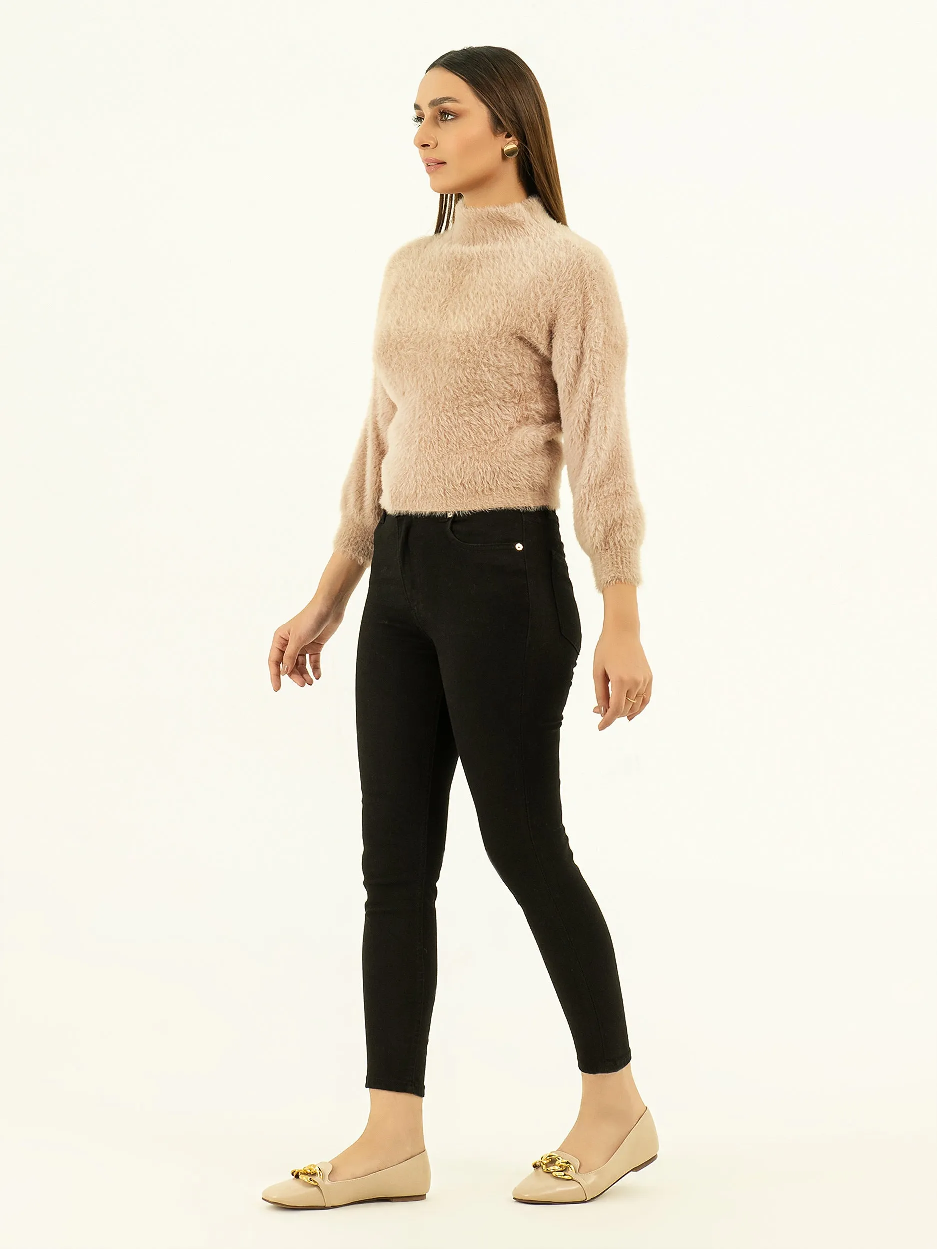High Neck Fur Sweater