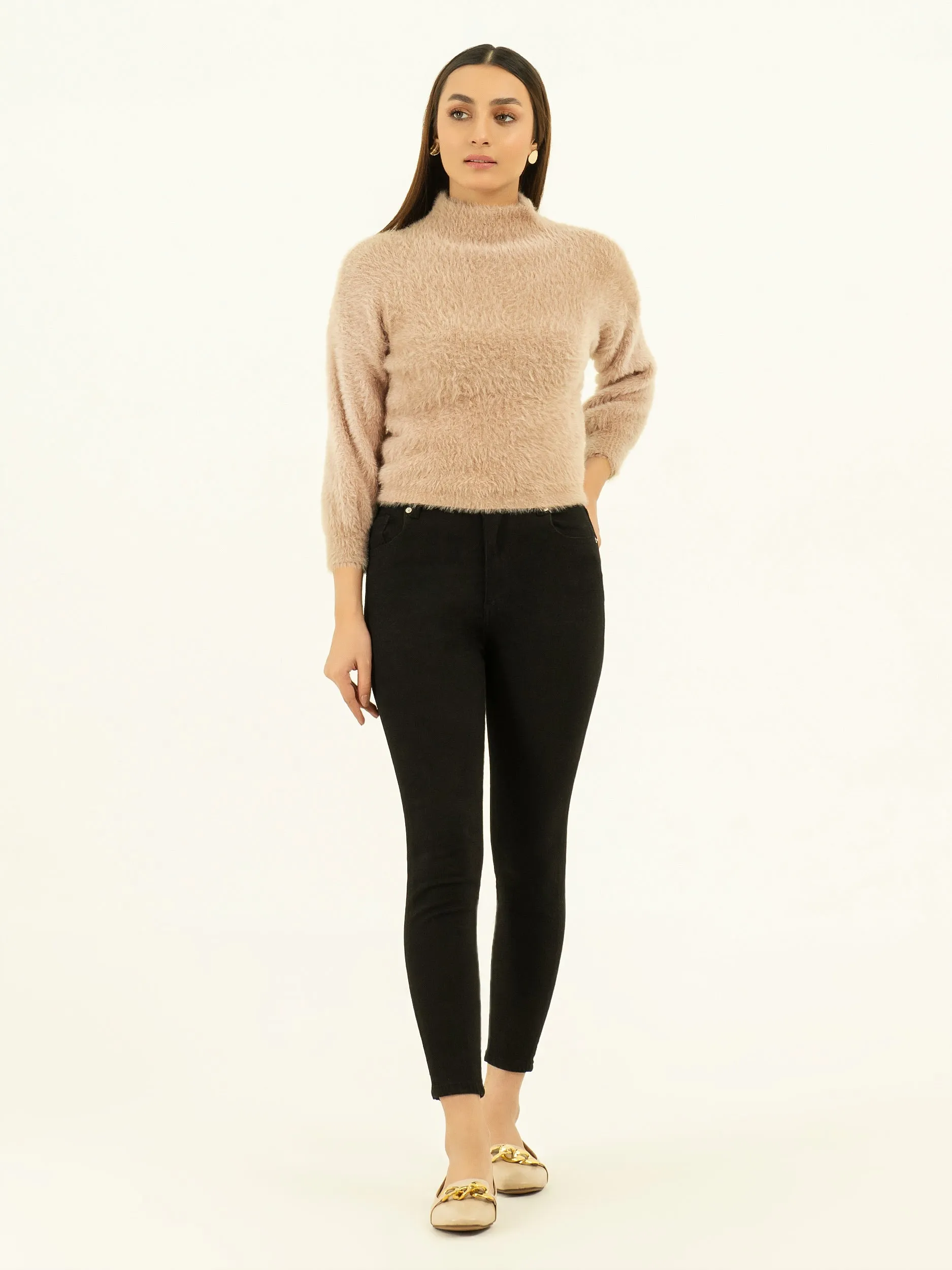 High Neck Fur Sweater