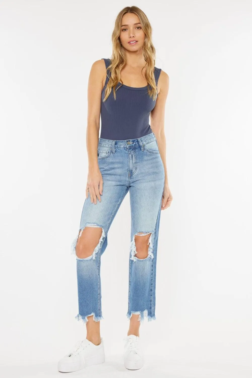 KANCAN Deluxe Straight Leg Distressed Mom Jeans