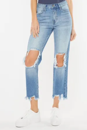 KANCAN Deluxe Straight Leg Distressed Mom Jeans
