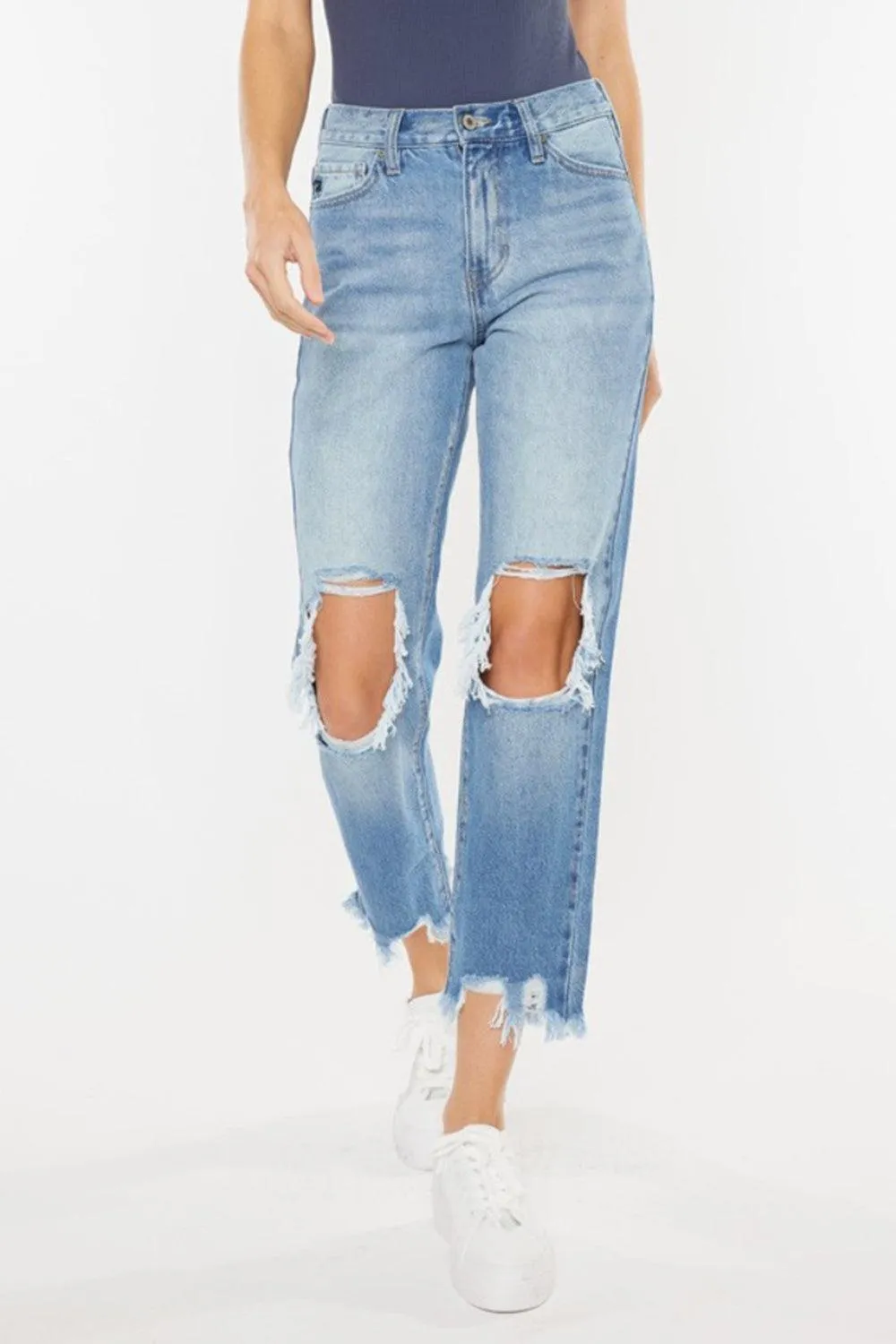 KANCAN Deluxe Straight Leg Distressed Mom Jeans