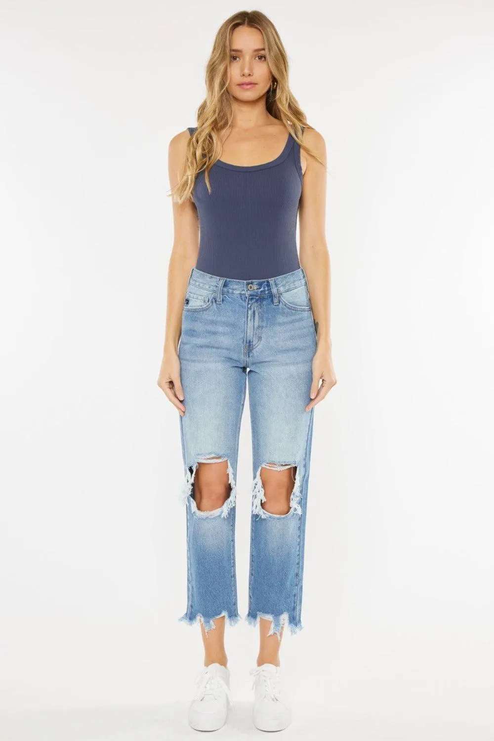 KANCAN Deluxe Straight Leg Distressed Mom Jeans