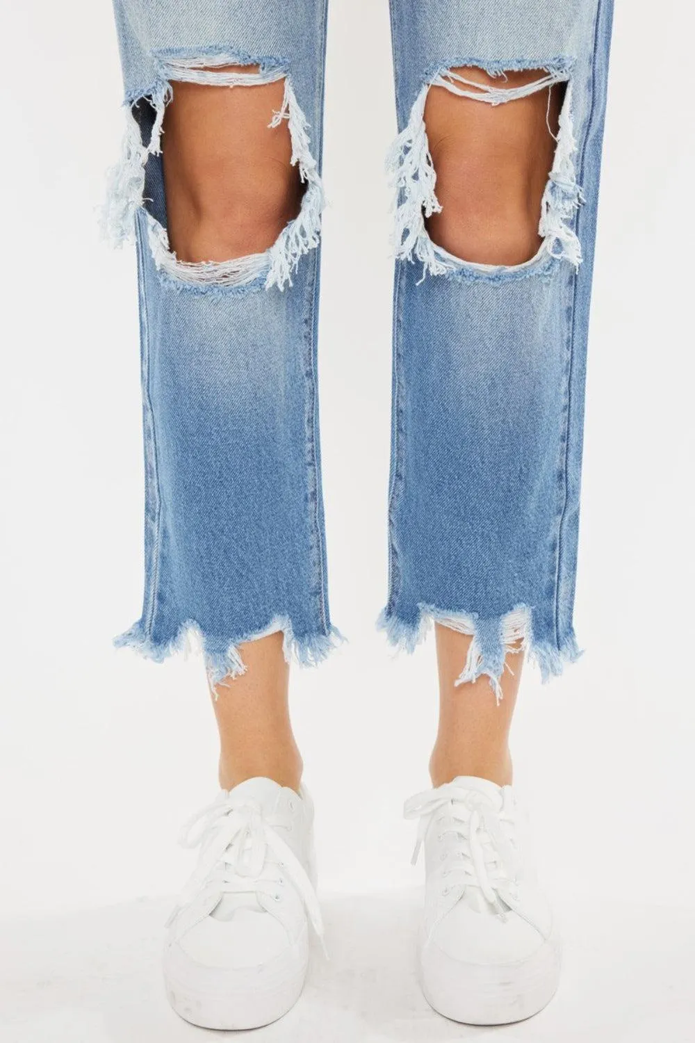 KANCAN Deluxe Straight Leg Distressed Mom Jeans