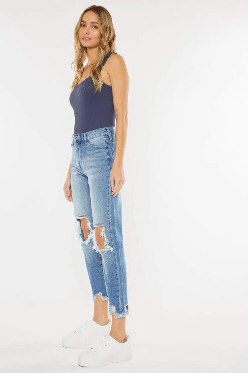 KANCAN Deluxe Straight Leg Distressed Mom Jeans