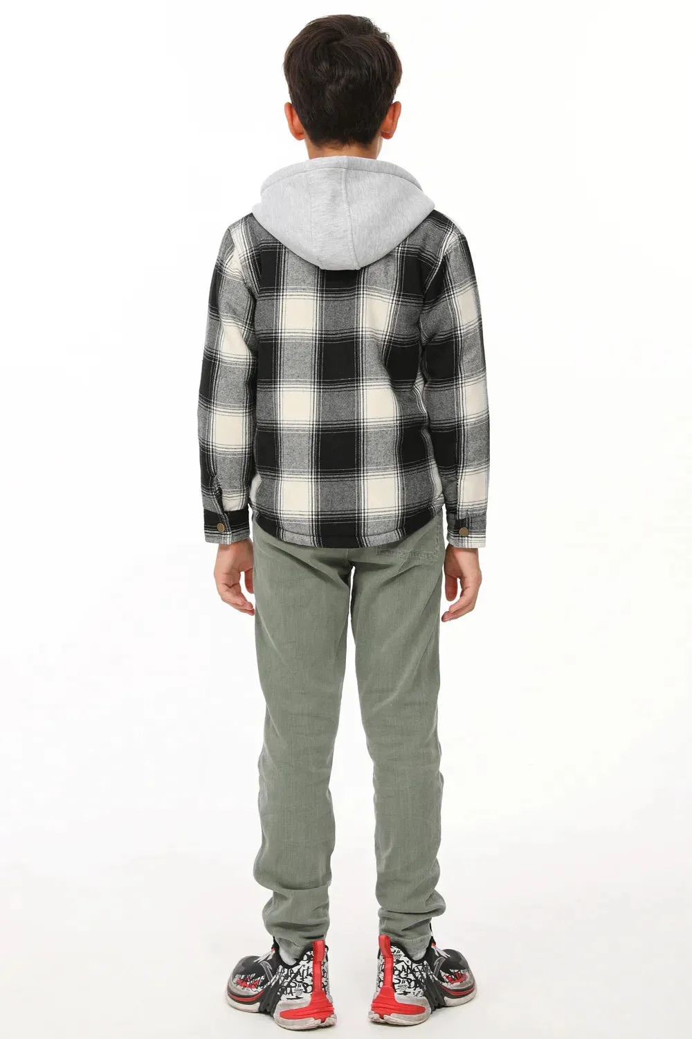 Kids Matching Family Zip Up Black White Plaid Flannel Hoodie