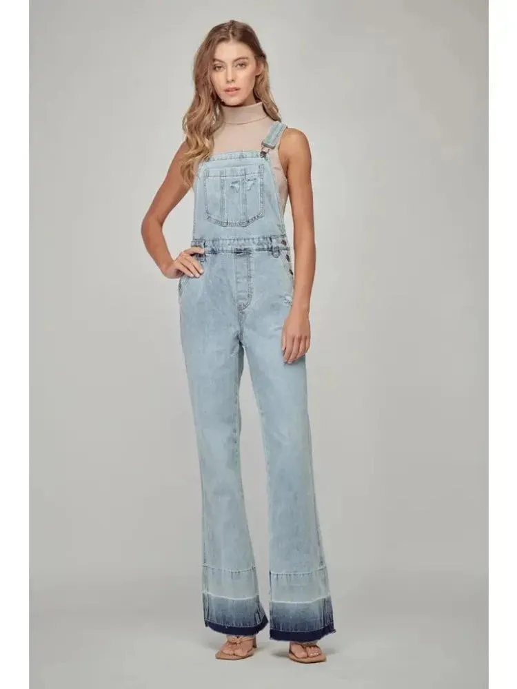Ladies Flare Light Wash Overalls