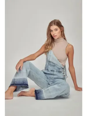 Ladies Flare Light Wash Overalls