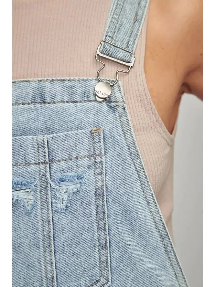 Ladies Flare Light Wash Overalls