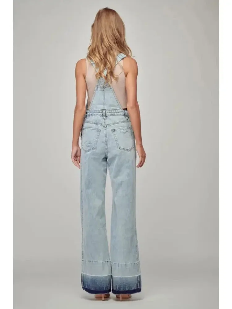 Ladies Flare Light Wash Overalls