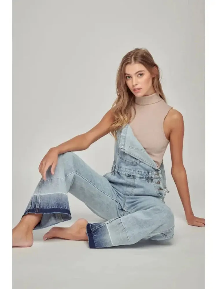 Ladies Flare Light Wash Overalls