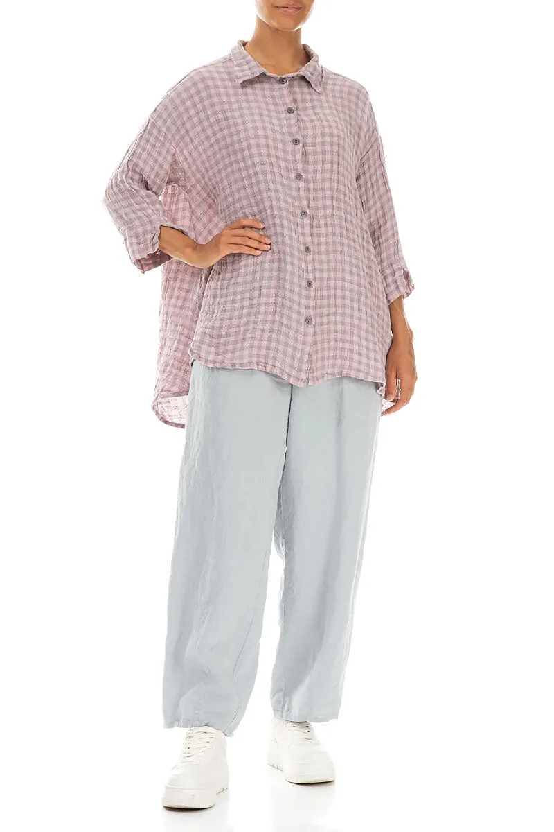 Loose Pink Check Linen Shirt