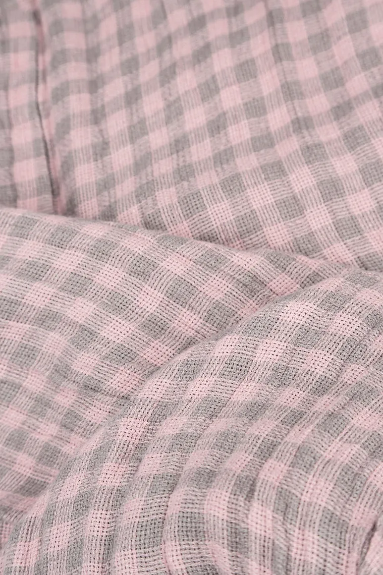 Loose Pink Check Linen Shirt