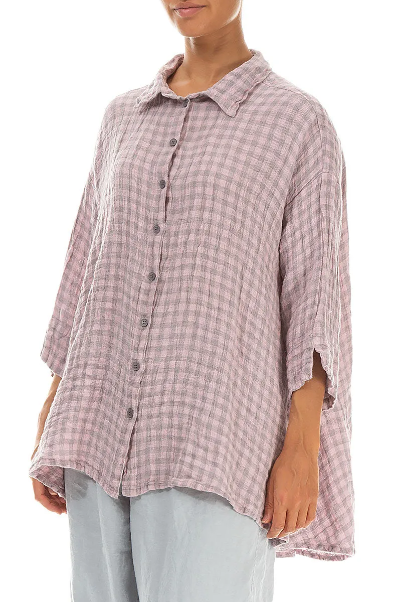 Loose Pink Check Linen Shirt